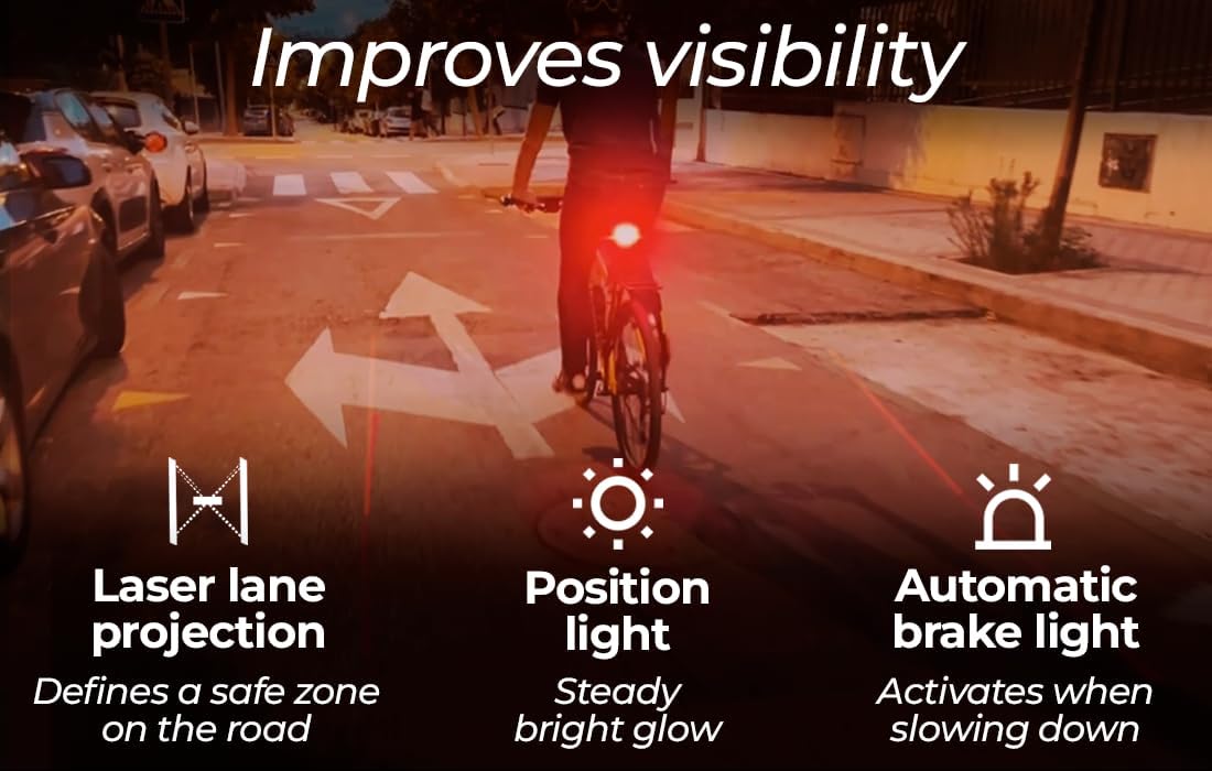 Urban: Una luce posteriore ultra-intelligente e senza fili per ciclisti urbani, con luce di posizione, indicatori di direzione, laser di sicurezza e campanello integrato