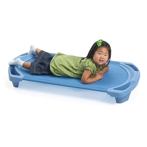 Vista 5 de Children's Factory SpaceLine - Juego de 4 catres para siesta para niños, guardería y preescolar, tamaño pequeño, color azul Wedgewood