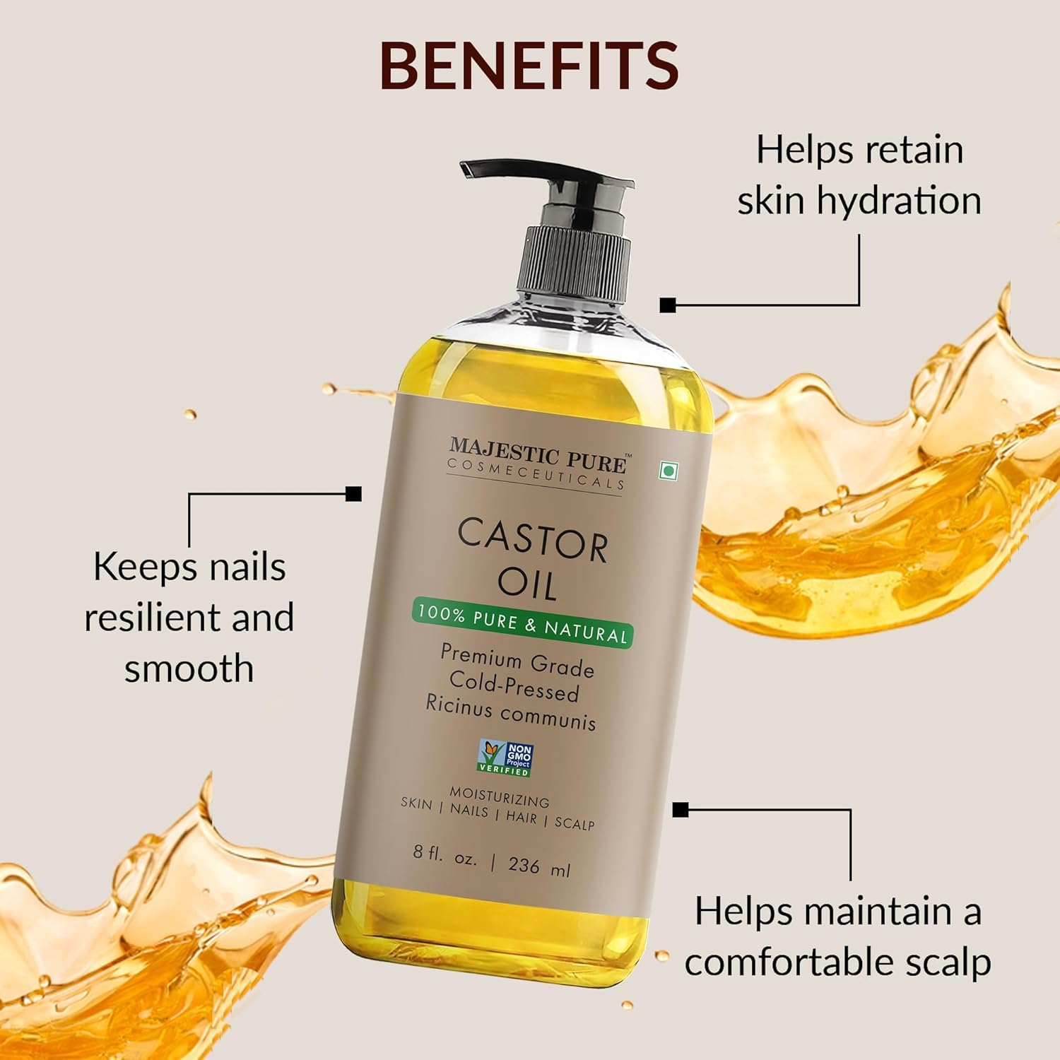 Majestic Pure Castor Oil, 236 ml (Pack of 1) - Image 3