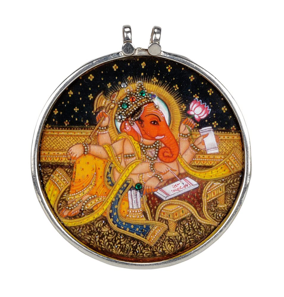 GangesindiaEthnic Hand Painted Lord Vinayak Silver Pendant