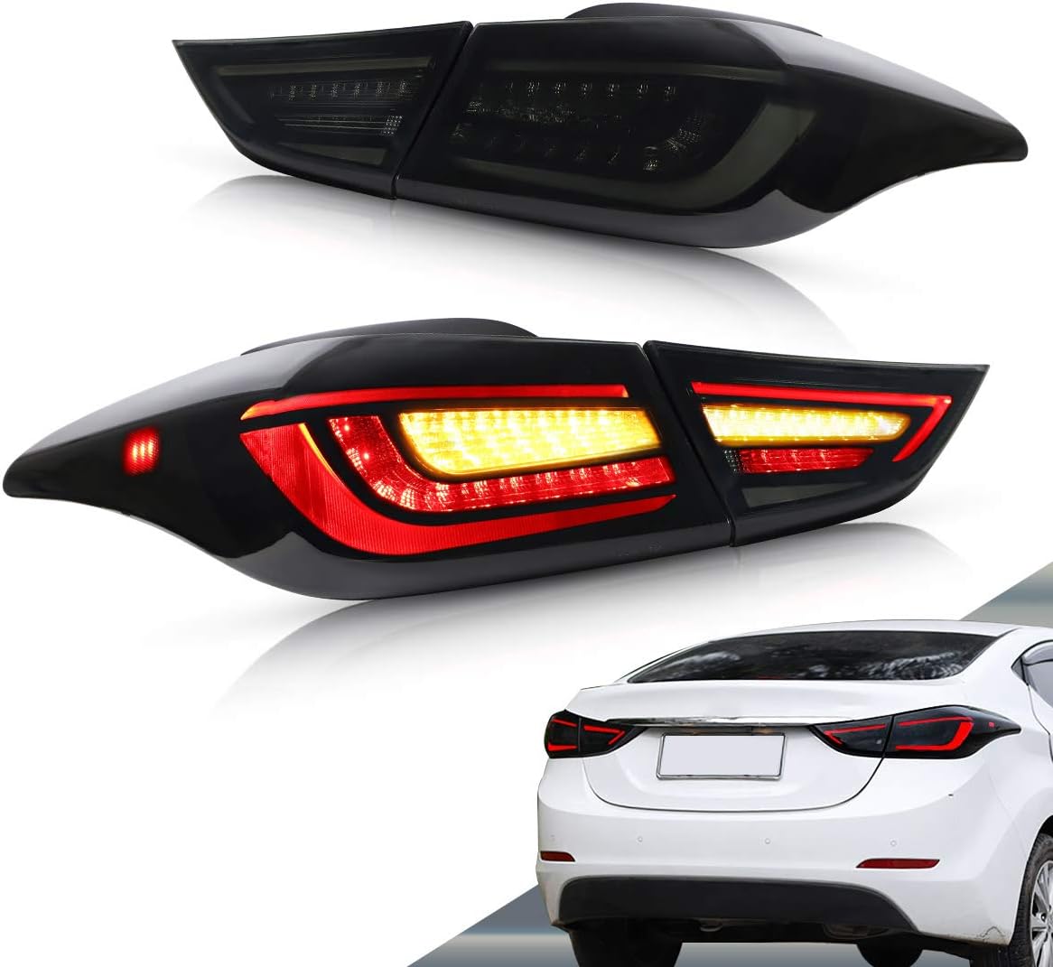 VLAND LED Tail lights Compatible with Hyundai Elantra 2012-2016 Sedan& Elantra Coupe 13-14 w/Amber Sequential, Rear Lamp Assembly Including Passenger& Driver Sides, Smoke/Tinted