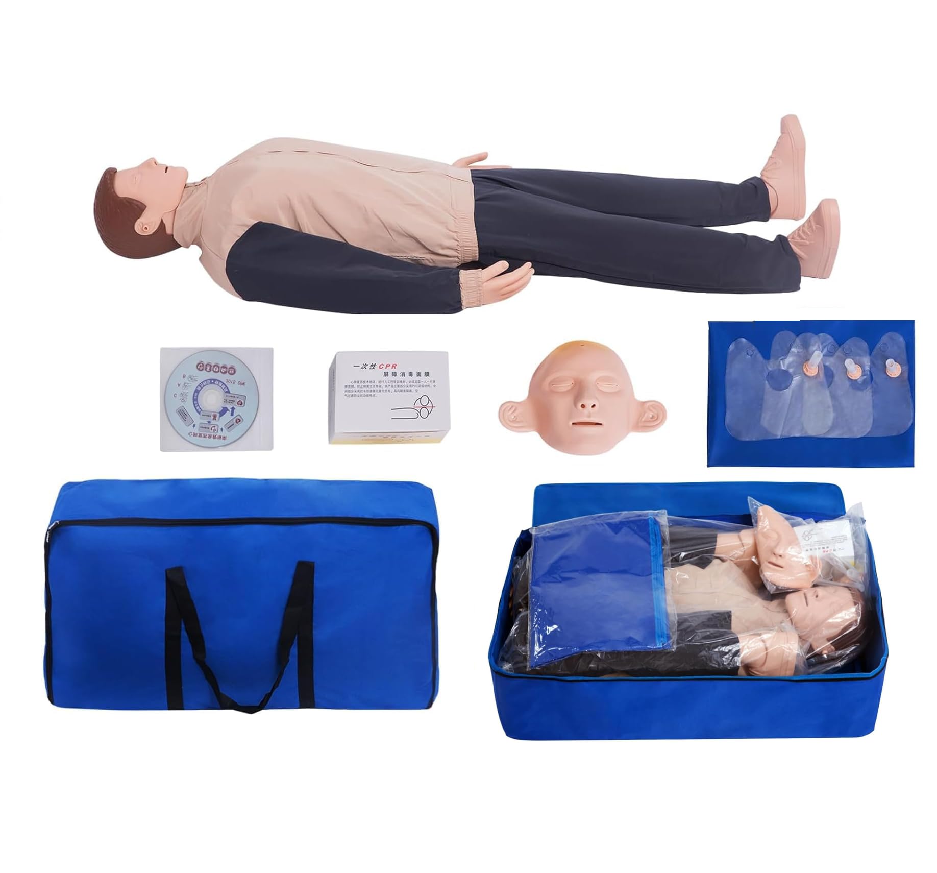 Maniquí de entrenamiento de RCP de cuerpo completo para adultos, maniquí médico de tamaño real para primeros auxilios y enseñanza médica