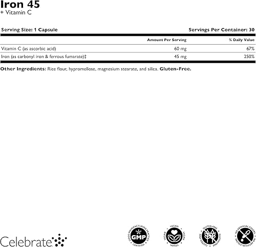 Miniatura 3 de Suplemento de hierro con vitamina C, 45 mg de hierro, 60 mg de vitamina C, vitaminas bariátricas para pacientes con WLS, manga vertical y cirugía de