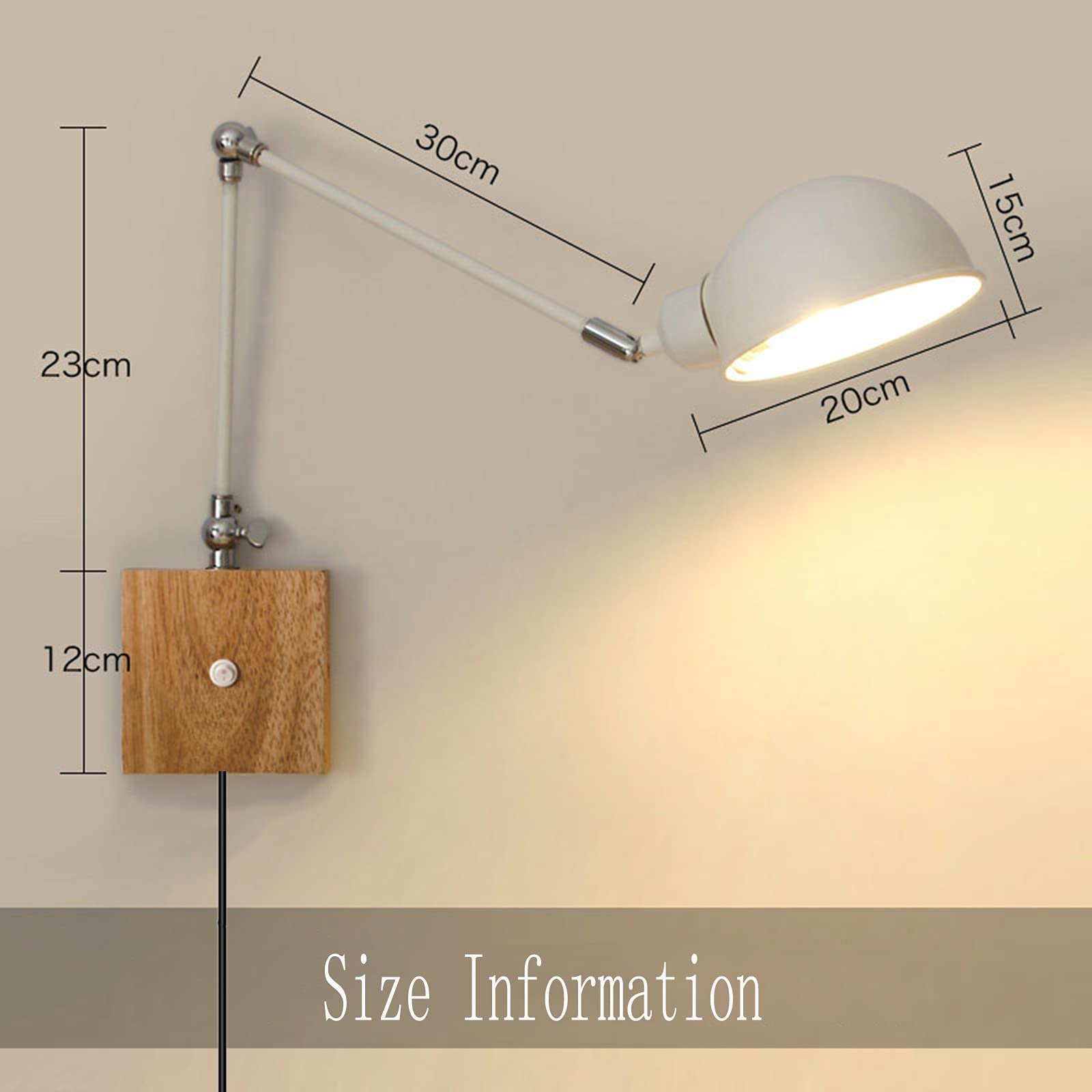WXKAGF Retro-Wandleuchten aus Holz, Langer Arm mit Schalter, verstellbare Wandleuchte für den Innenbereich, Vintage mit Stecker für Schlafzimmer, LED-Lese-Wandleuchten, industriell mit Lampenschirm