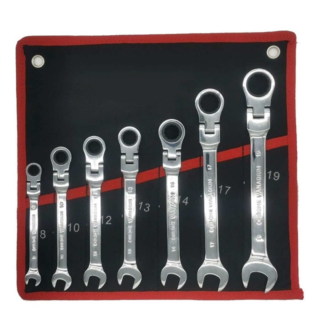 Llaves Fijas Juego de llaves de carraca combinadas, juego de llaves con cabeza de resorte de acero al cromo vanadio Llave con llave de carraca métrica de 72 dientes Llaves Combinadas ( Tamaño : 7pcs )
