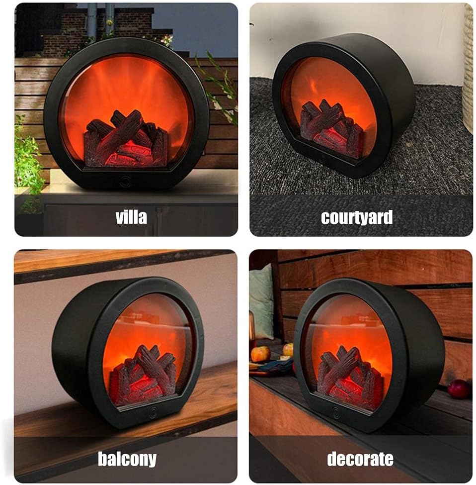 LED Fireplace Lamp Realistic Flame Simulation Portable Fireplace Light with Round Touch Sensitive Home Decor for Indoor Outdoor