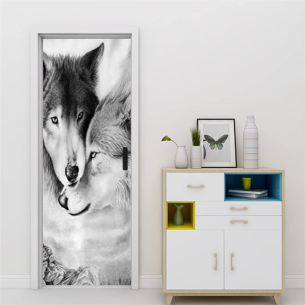 Poster trompe l'oeil porte 3D loup pour sublimer le design d'un salon ou d'un bureau
