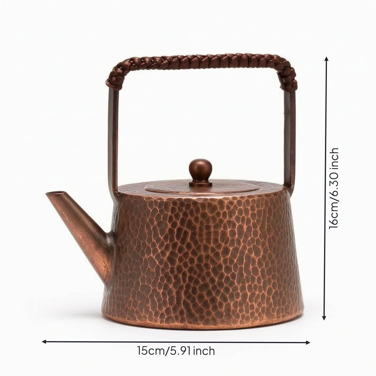 Tetera de Cobre Puro Martillado Tetera Hervidor Jarra con Corto Mango Arqueado Tapa Ajustada Vertido Controlado Adecuada para del Té Mesa Cocina Regalo, 800 Ml, Aspecto Envejecido