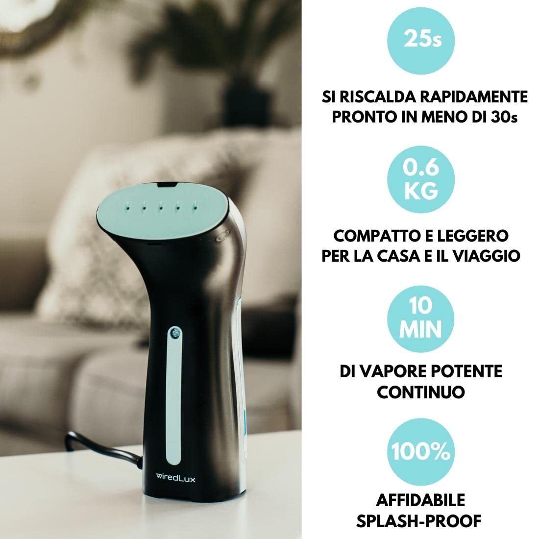 Ferro da Stiro Verticale, Stiratore a Vapore per Vacanza e Casa, Steamer Portatile e Leggero Pronto in 25 Sec e 100% Anti-Perdita, Stiratore Verticale, Accessori per Viaggio Inclusi