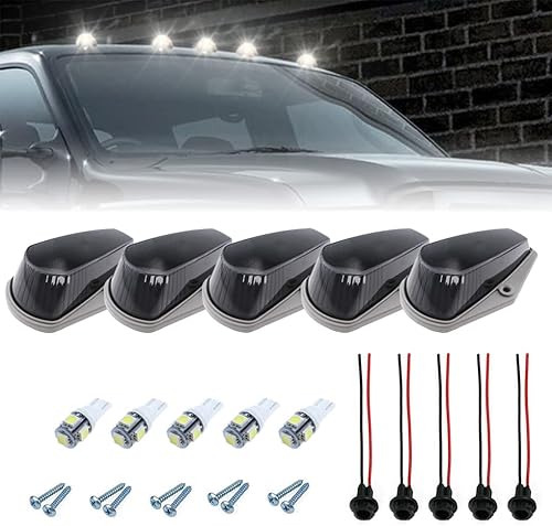 Miniatura 9 de 5 luces marcadoras de cabina para techo, cubiertas de lente negras + bombillas LED blancas 194 168 T10 compatibles con Ford F150 F250 F350 1973-1997