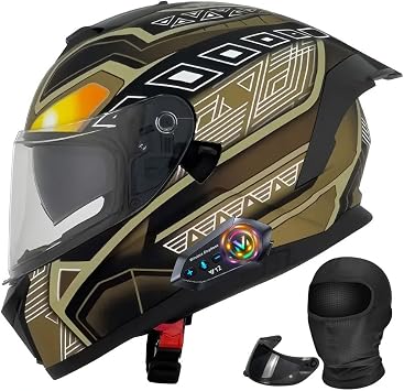Bluetooth Modular Full Face Motorcycle Helmet DOT Approved - Dual Visor, Built-in Sun , Aerodynamic Ventilation, Removable Washable Liner, for Adults Men Women Sizes M-XXL