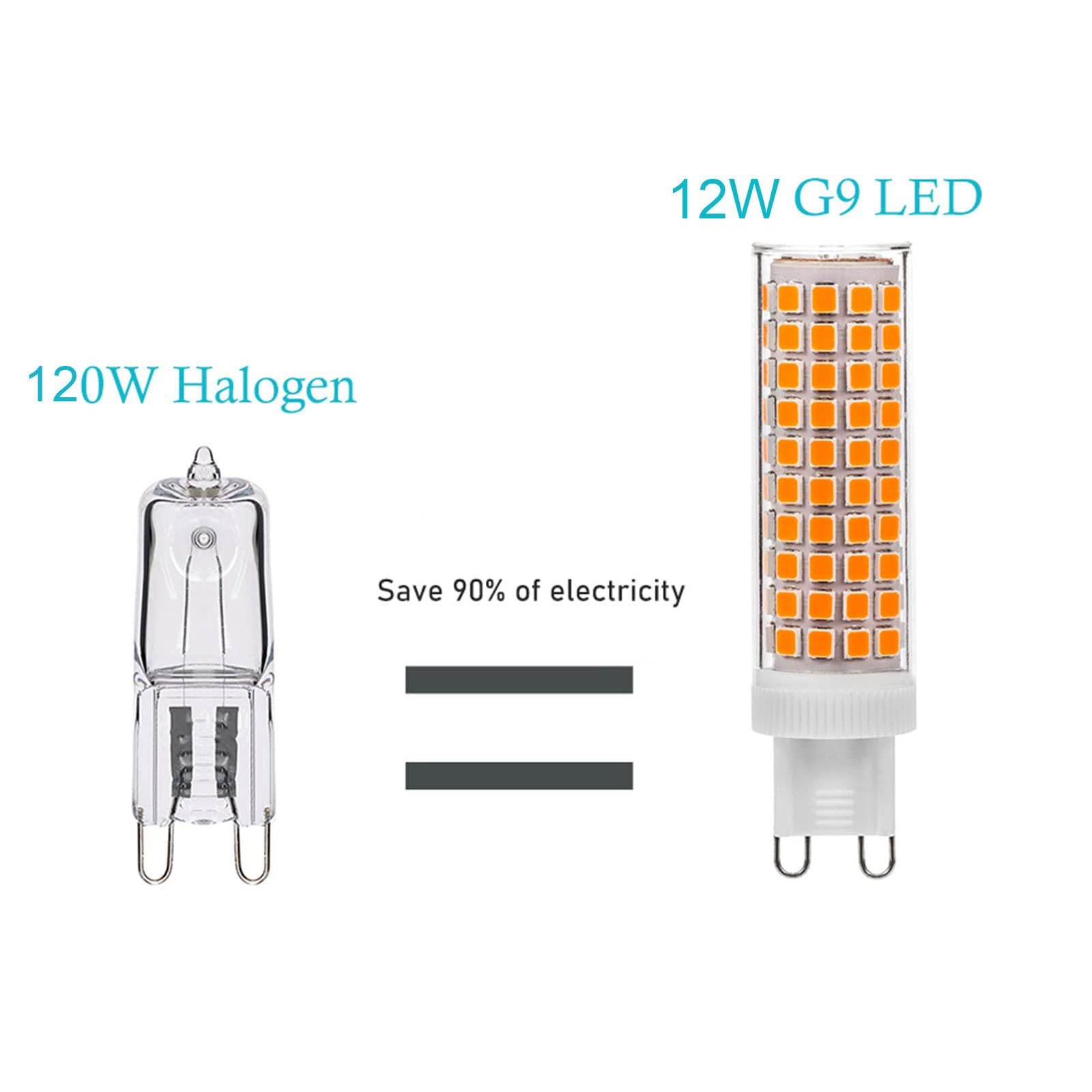 Bombillas LED G9 12W repuesto 120W Ahorro de energía Sin parpadeo 1200 LM No regulable Para iluminación del hogar lámparas araña lámparas techo dormitorios cocinas(Natural White 4000K,8pack)