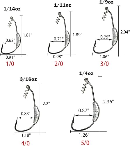 Miniatura 2 de Paquete de 25 ganchos de cebo pesados, cabezales de plantilla con bloqueo de torsión, ganchos de pesca de gusano de plástico suave 10 20 30 40 50