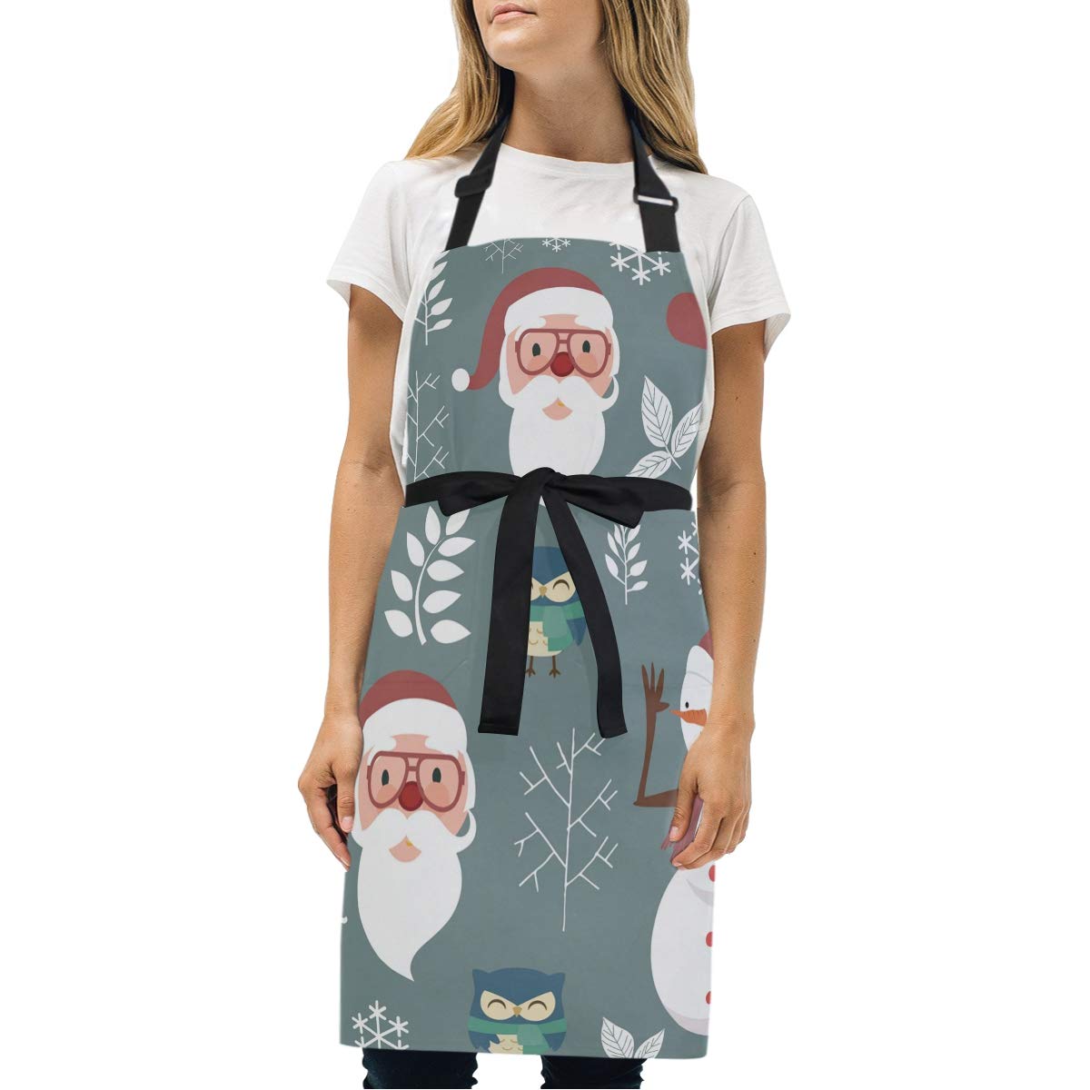 Santa Claus Gift Apron for Cooking Women Chef with 2 Pockets Adjustable Neck Strap Kitchen Bib Waitress Aprons for Baking Men Kid