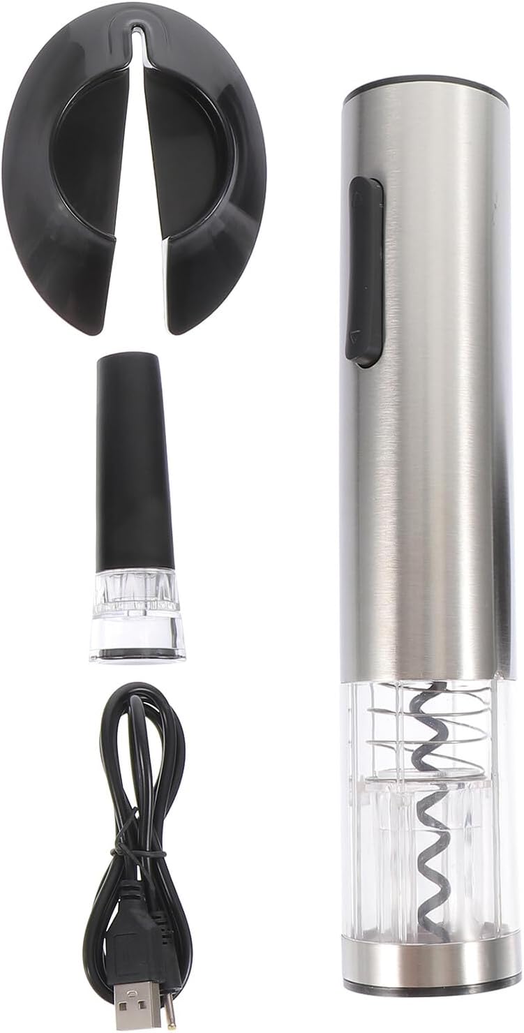 DECHOUS Electric Wine Opener Rechargeable Stainless Steel Automatic Corkscrew with Vacuum Stopper Foil Cutter USB Charging Cable for Wine Bottles