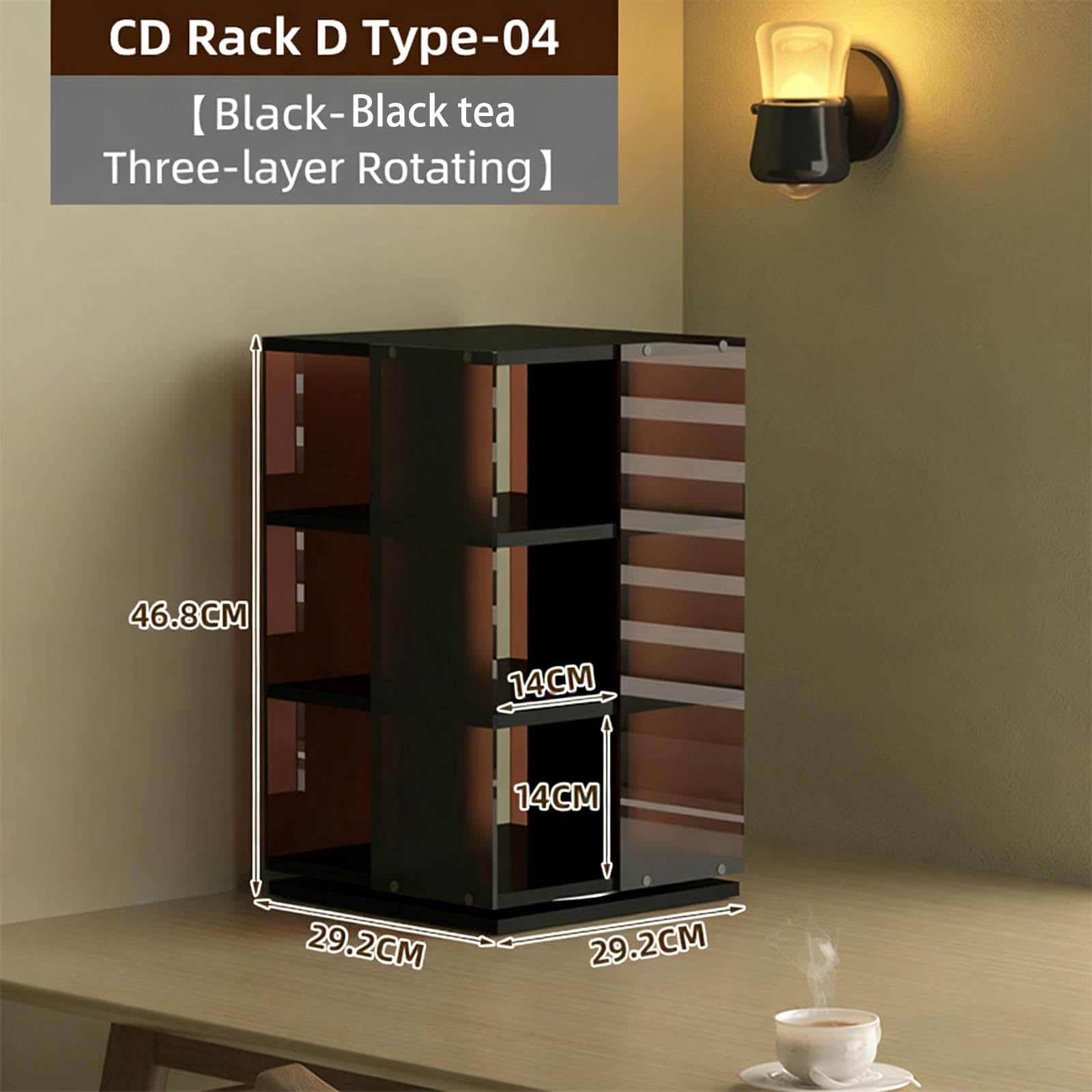 Porta CD Tower – Supporto girevole per DVD, design a 360°, contenitore aperto su 4 lati, contiene 120 CD, ideale per soggiorno e casa, finitura con venature del legno