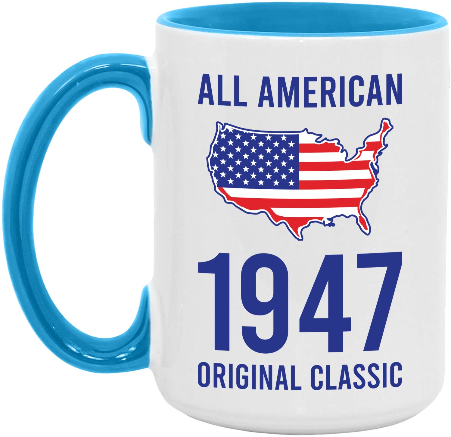 Amazon.com | All American 1947 Original Classic Mug - 1947 American Flag  Gift - White/Light Blue - 15oz: Coffee Cups & Mugs