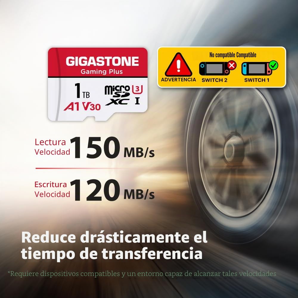 【Solo para Switch 1】 GIGASTONE Tarjeta MicroSDXC de 1TB (Gaming Plus) con Lector USB Tipo C, Compatible con Switch 1, Video 4K, UHS-I A1 U3 V30 C10, Velocidad de hasta 150 MB/s.