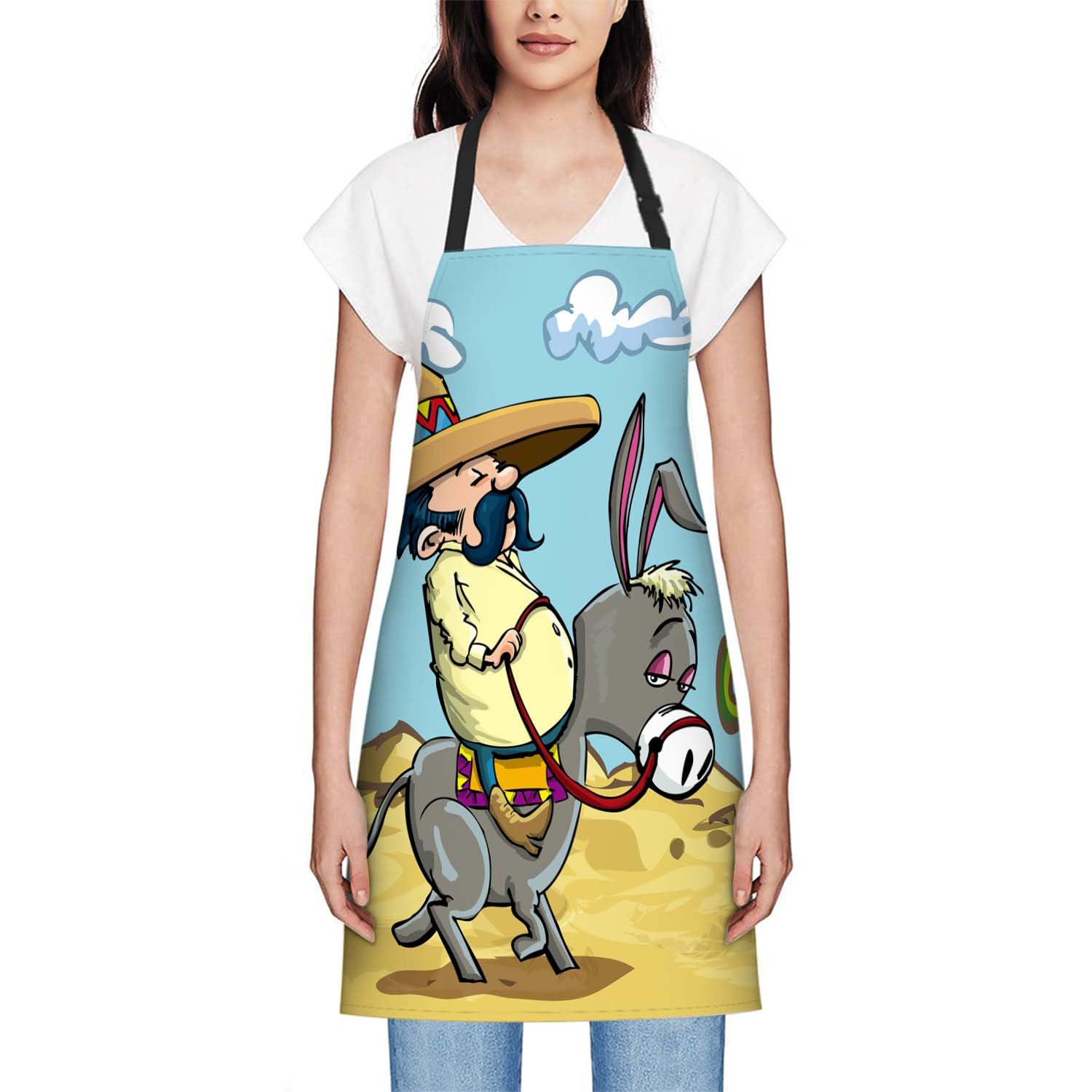 Smooffly Cartoon Mexican Apron Unisex Adjustable Bib Apron Cooking Kitchen Chef Women Men Aprons for Home Kitchen Restaurant,Coffee House,Shop,Garden - Image 2