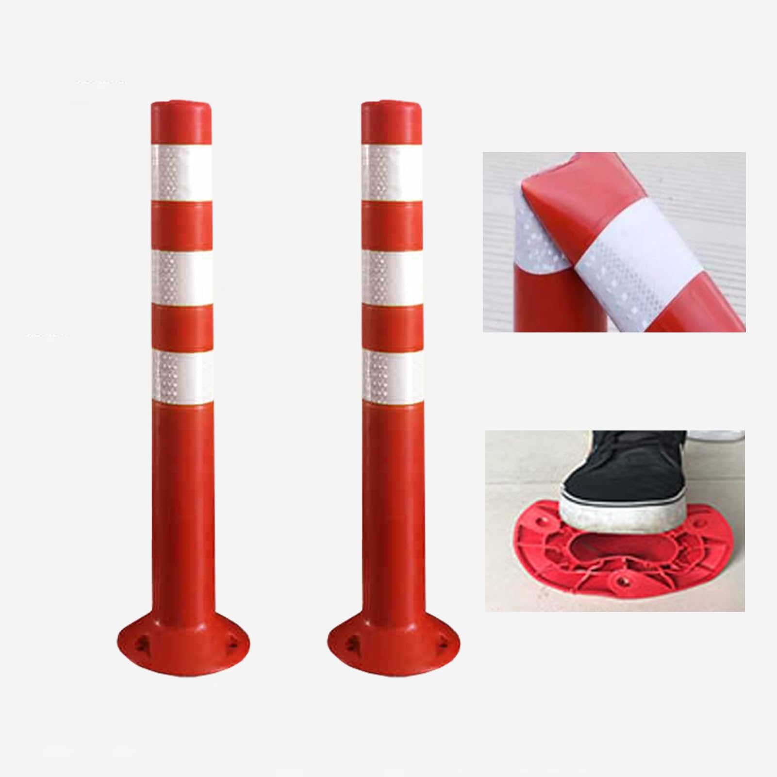 Conos de señalización plegables para estacionamiento (2 unidades), poste canalizador de tráfico flexible con bandas reflectantes, barrera de advertencia para entradas (blanco, 70 cm de alto