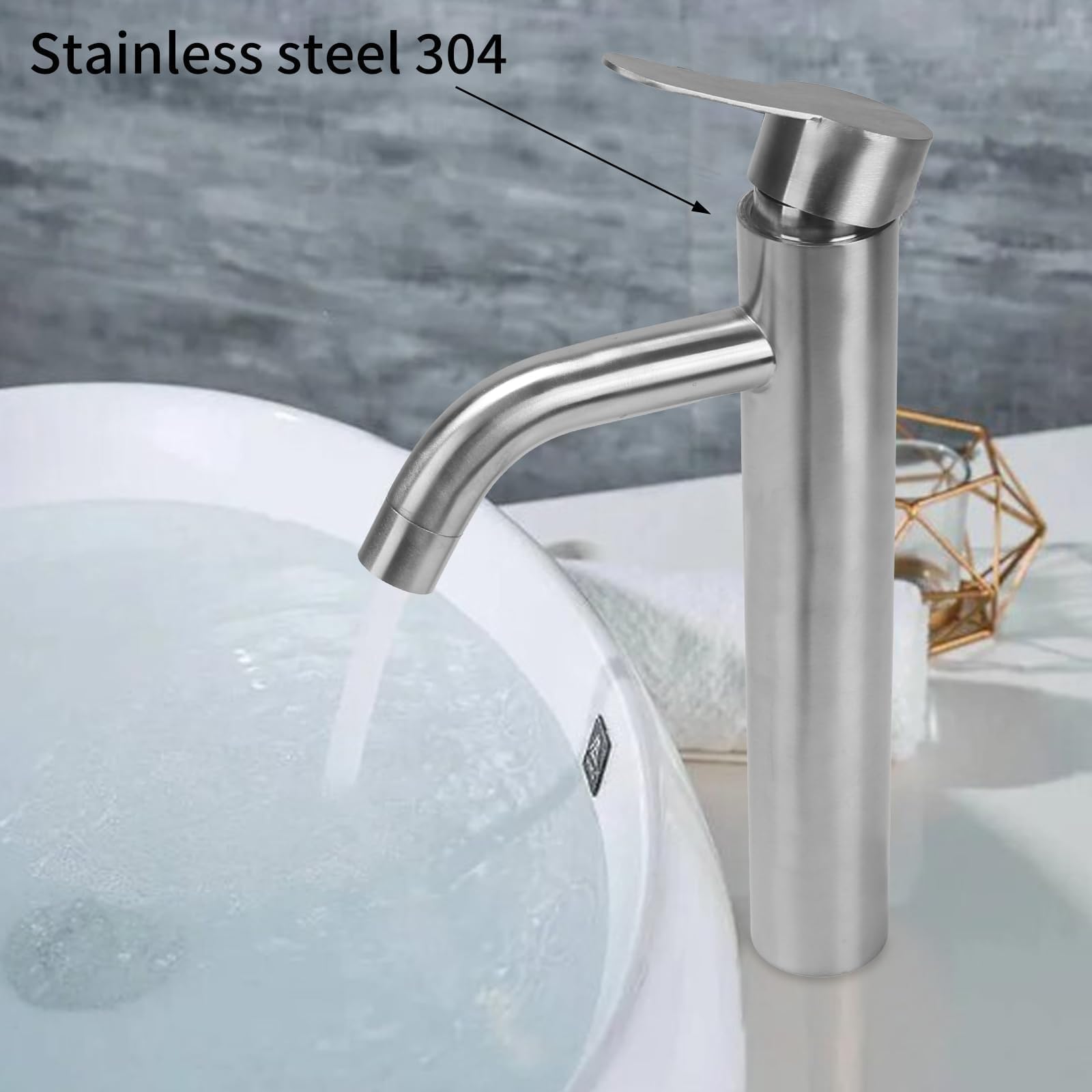 Mitigeur Lavabo Salle de Bain Haut Robinet Salle de Bain Brossé | Robinet Salle Bain avec Bec Hauteur 170mm Robinet de lavabo haut Mitigeur Salle Bain Contrôle de l'eau Chaude et Froide