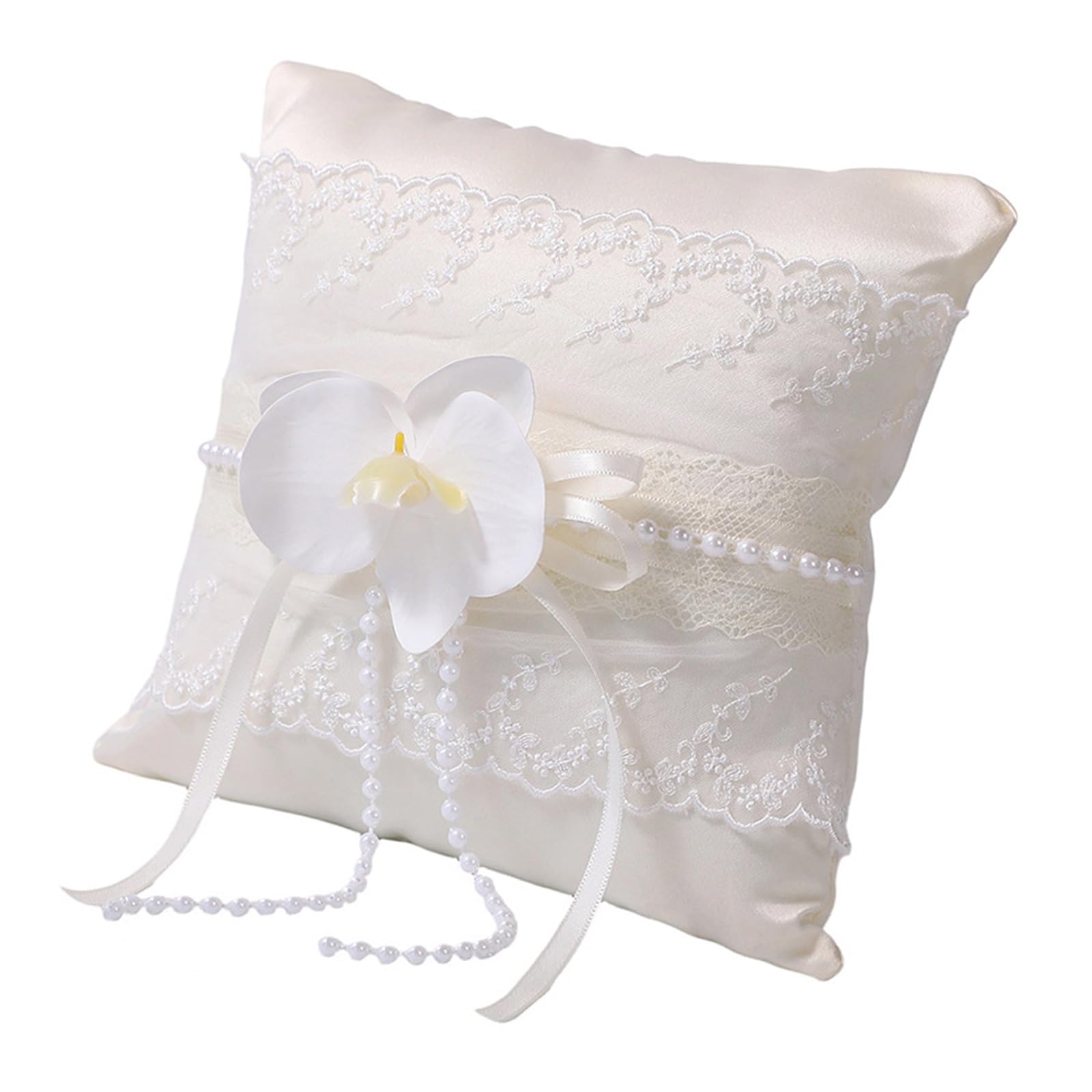 Meiliyizu Rings Bearer Pillow Soft Cushion Bows Rhinestones Studded for Bridal & Banquets Rings Embroidered Wedding Holder