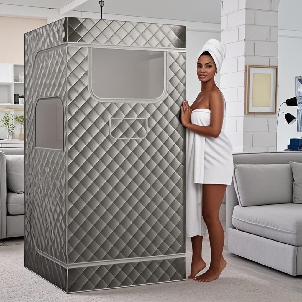 HOMASIS Sauna à Vapeur Portable 3L avec Générateur, Télécommande, 9 Niveaux de Température, Chaise Pliante Gris