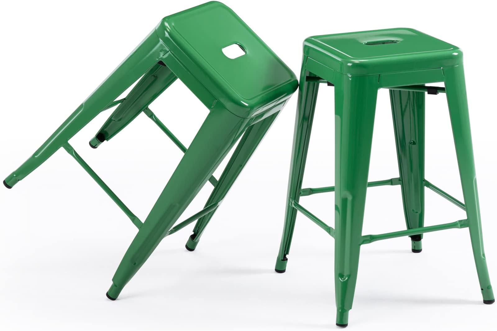 Vogue Furniture Direct 24" High Bar Stools Backless Green Metal Barstools Indoor-Outdoor Counter Height Stools with Square Seat, Set of 2 - VF1571020