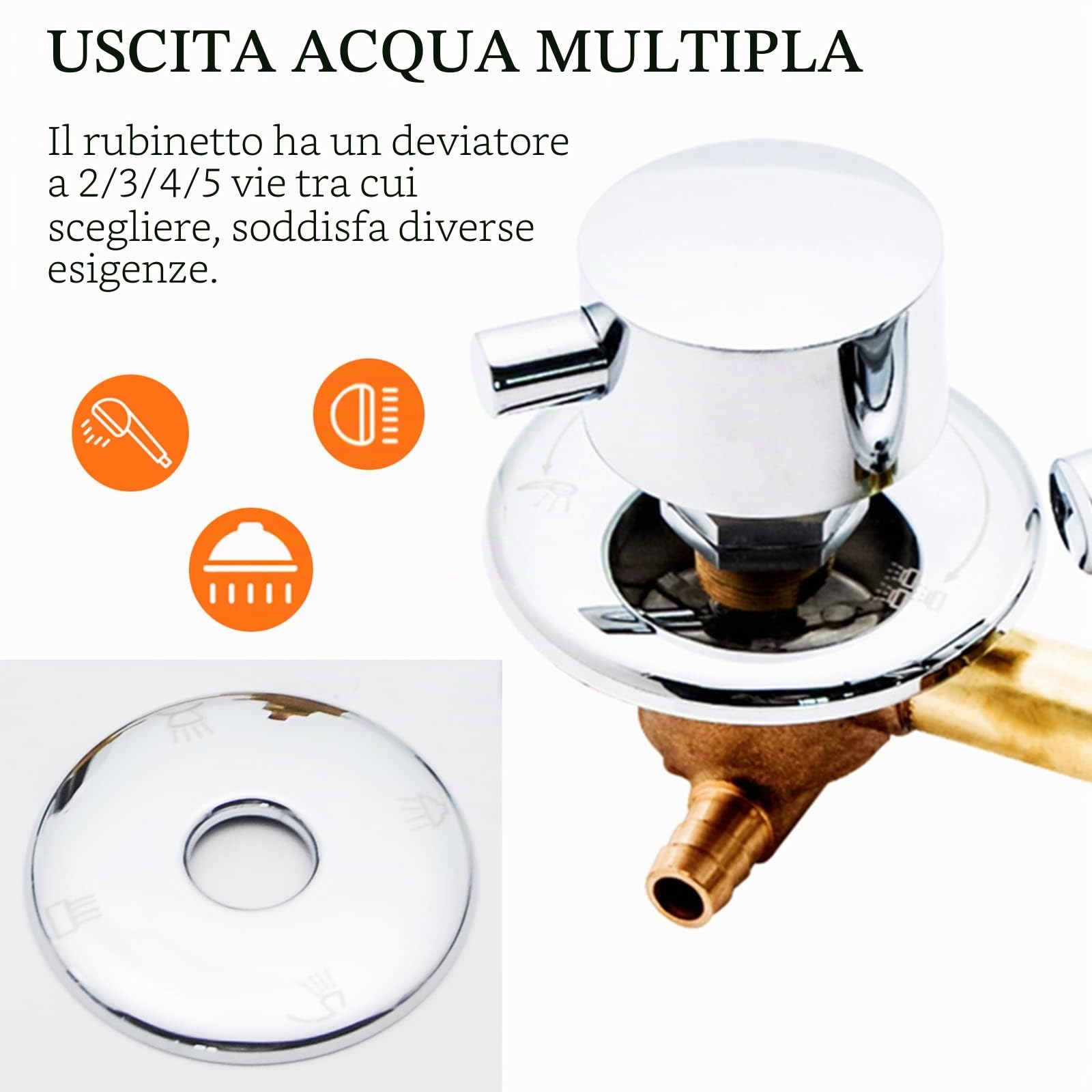 Rubinetto deviatore doccia in ottone a 3 vie 2/3/4/5 uscita con nucleo valvola da 10/12,5/5,7 pollici Maniglia spessa durevole ed elegante per l'aggiornamento della cabina del bagno