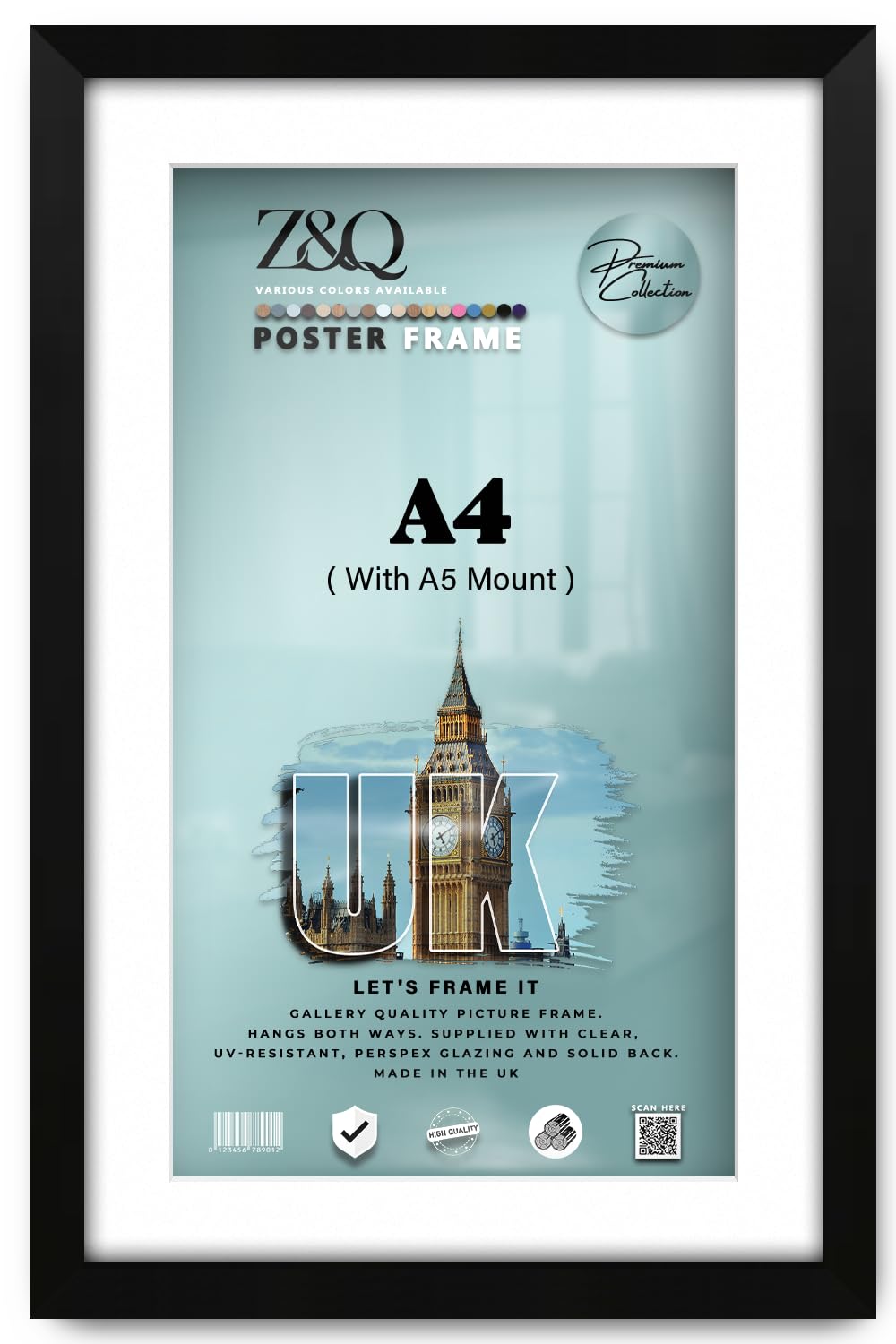 Z&Q Matt Black - Quality Mdf Wood Finish A4 (21.00 X 29.70 Cm) Poster/Picture Frame With A5-(14.80 X 21.00 Cm) White Mount For Wall Art 11 X 8 Inch Perfect For Art Gallery, Home Décor [ ]