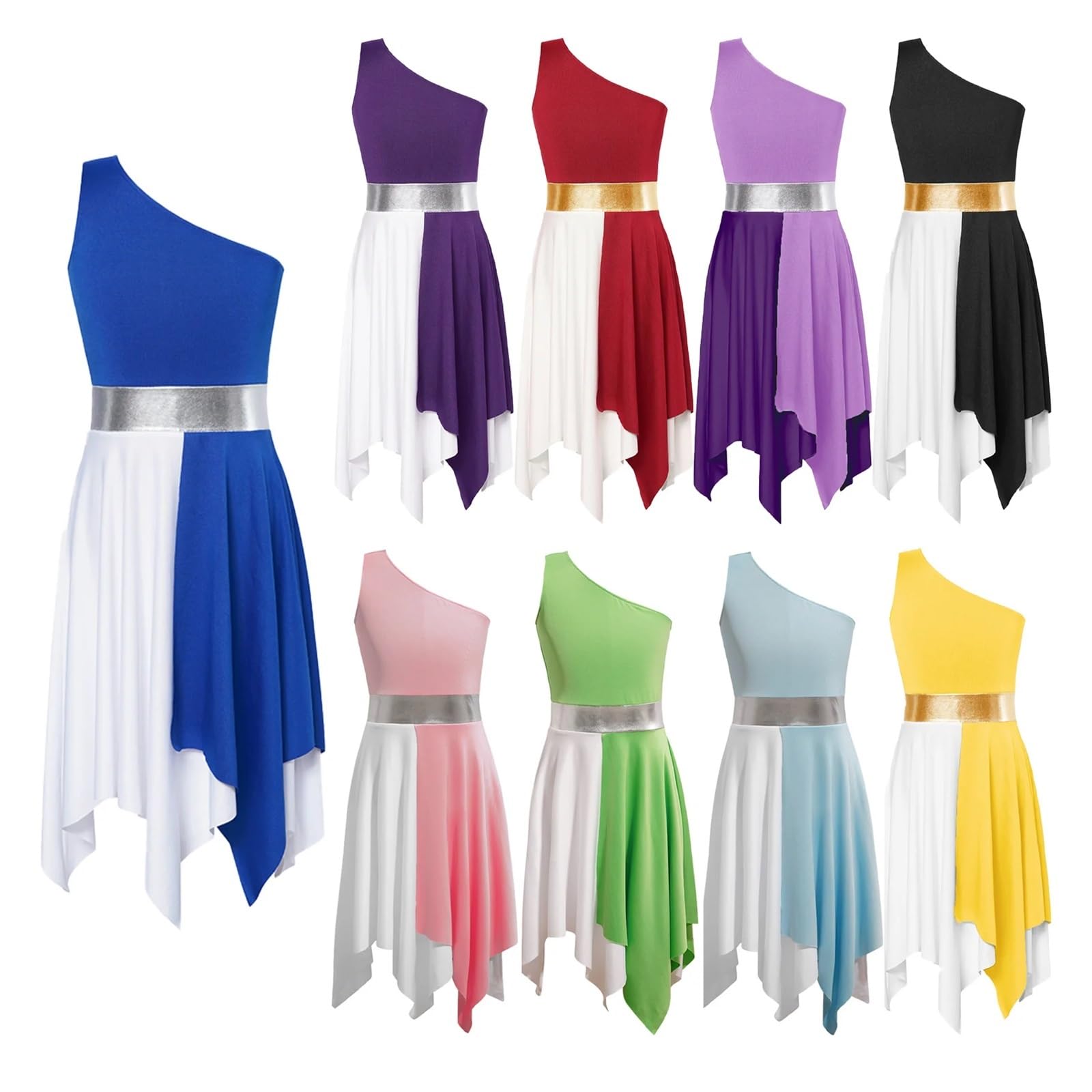 Vestido De Patinaje ArtíStico Traje de baile lírico for niña, de un solo hombro, asimétrico, moderno, for danza de alabanza, for adoración, ropa de baile litúrgico, patinaje sobre hielo Para ArtíStico