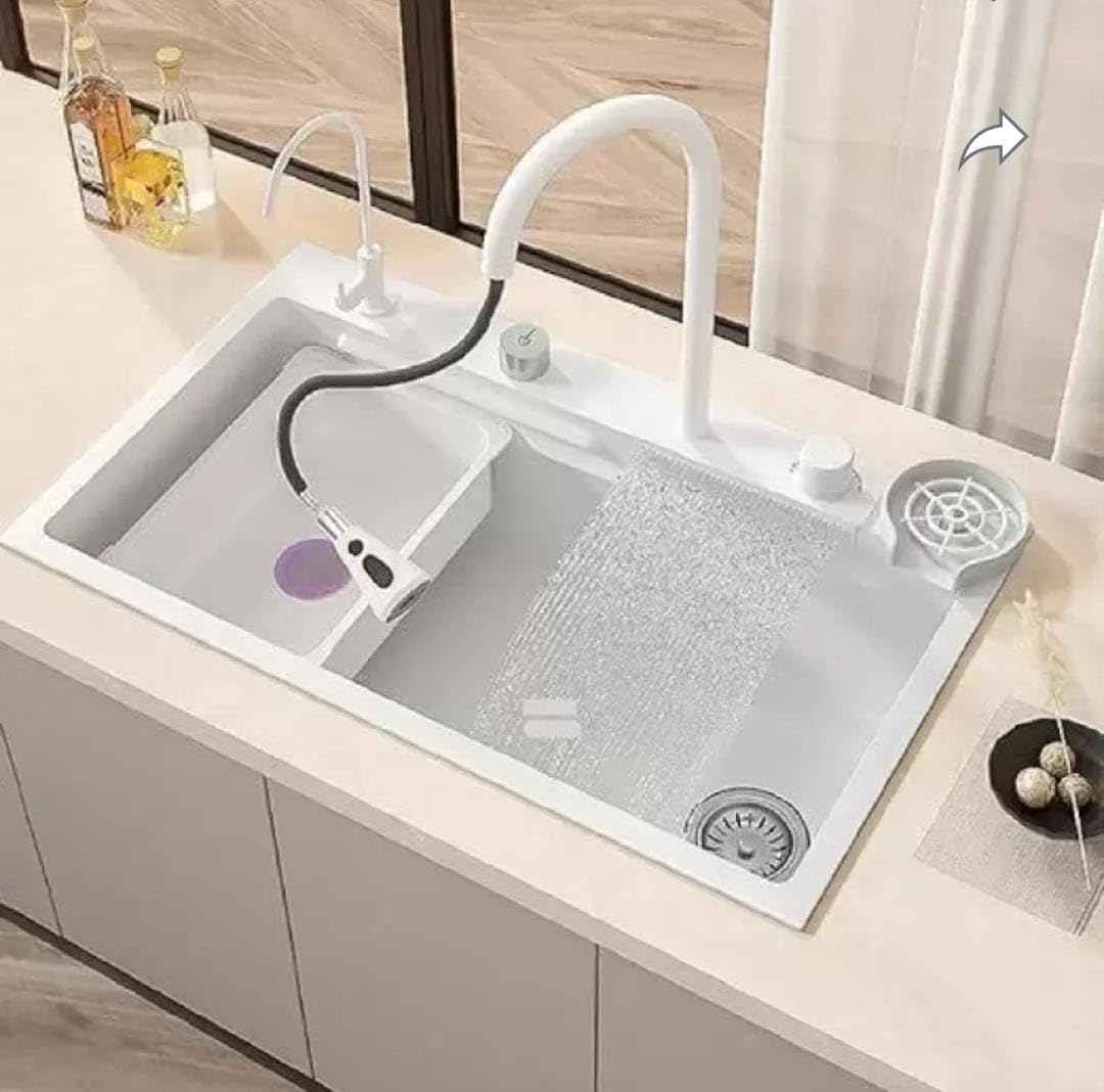 ARQUIN 30 x 18 x 10 304 Grade White Kitchen Sink with ANTI SCRATCH HONEYCOMB DESIGN Integrated Waterfall and Pull-down Faucet Set Stainless Steel Sink with Drain Baskets and Cup washer. (B0CQG9QH7D) Amazon Price History, Amazon Price Tracker