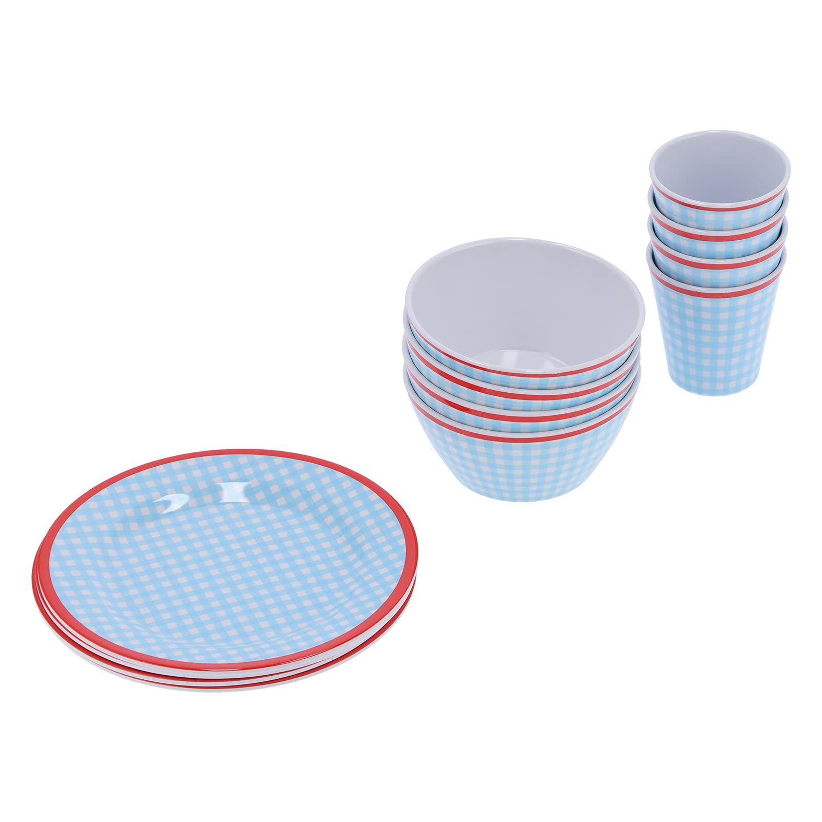 Juego de vajilla de melamina con rejilla azul claro, 12 piezas, vajilla doméstica con taza, cuenco y plato para la cocina del hogar, restaurante, plato duradero para ensaladas de f