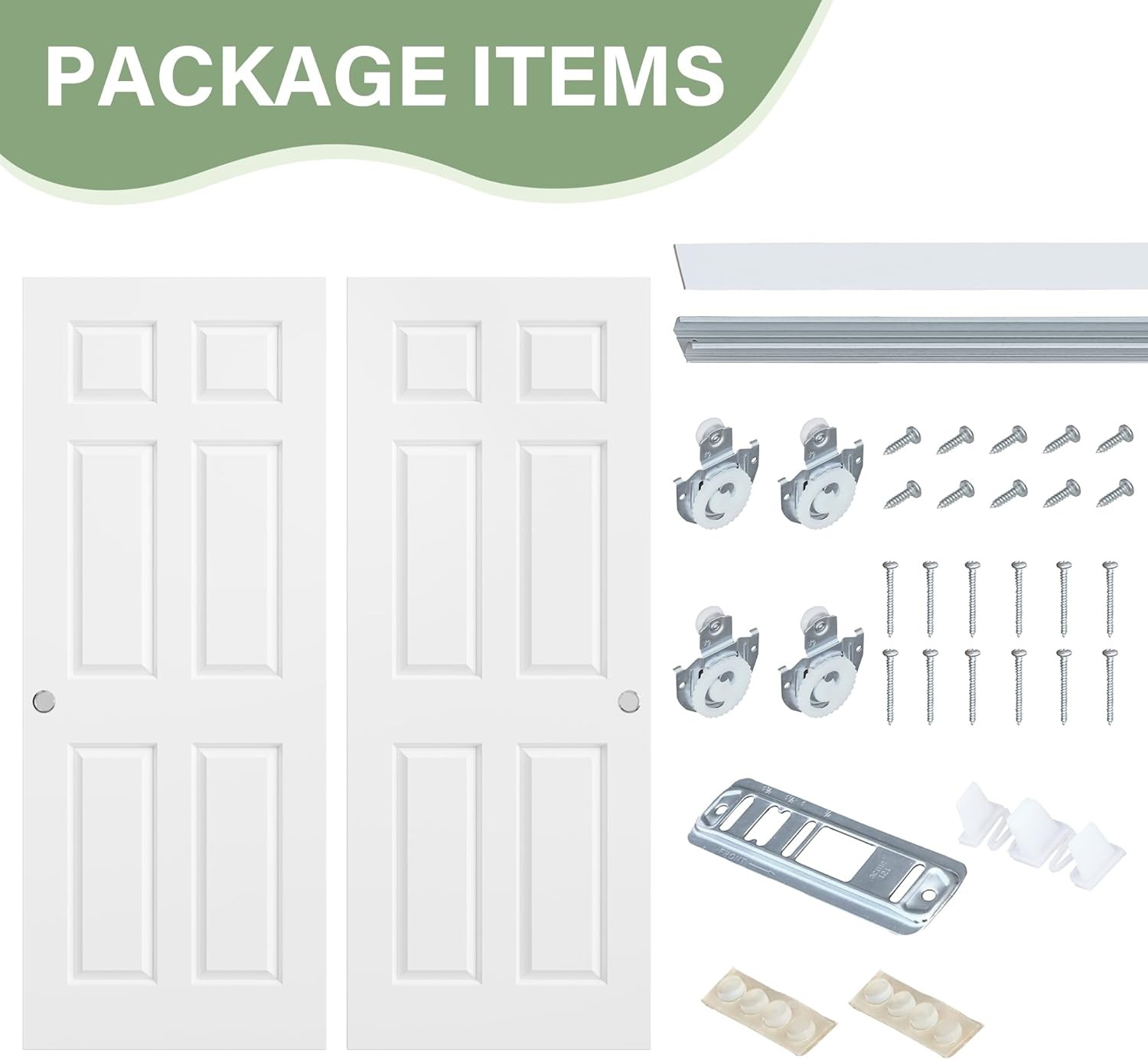 Sliding Closet Doors for 72"x80" Opening, 6-Panel Solid Core Closet Door with Hardware Kit & Track, Bypass Door Panels Pre-Assembled for Kitchen/Bedroom/Laundry, Primed