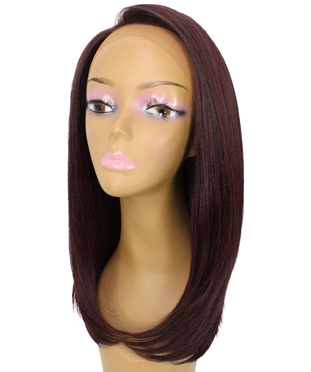 LUXLUXE Paloma Straight 18 Inch Long 360 Degree Lace Front Wig, Heat Resistant Fiber, 20+ Shades of Natural, Dip Dyed, & Blended Colors (#950 - Medium Red and Black Blend)