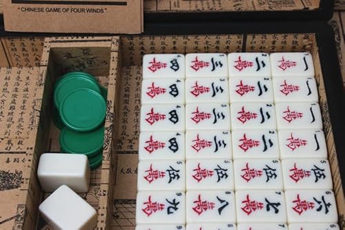 Florauspicious Chinese Mahjong Set - With 146 Medium Size Tiles, 2 Dice Chinese Style Game For Travel, Family Gathering, Party #TOP3