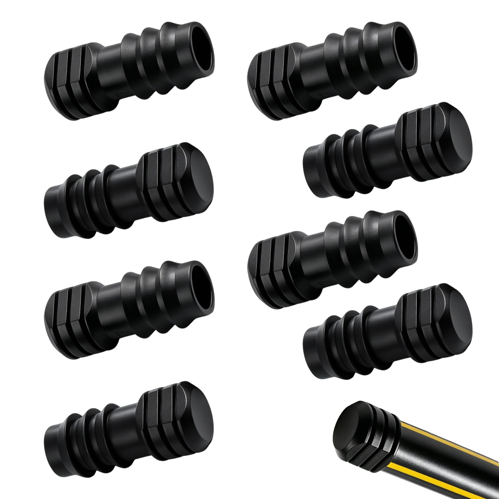 8Pcs Hose End Stop Bung, Soaker Hose End Closures Plastic Barb Drip Pipe Plug Ends Cap Barbed Connector End Closure