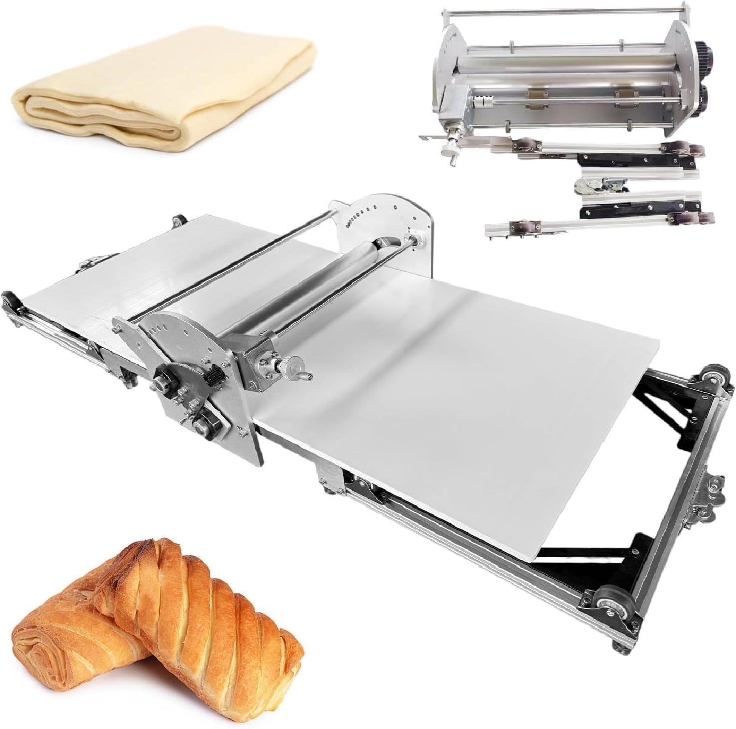Laminadora de masa eléctrica - Espesor ajustable 0.08"-1.18" | Máquina laminadora de masa, for hojaldre, pastelería fondant, pizza, diseño plegable for repostería casera y comercial