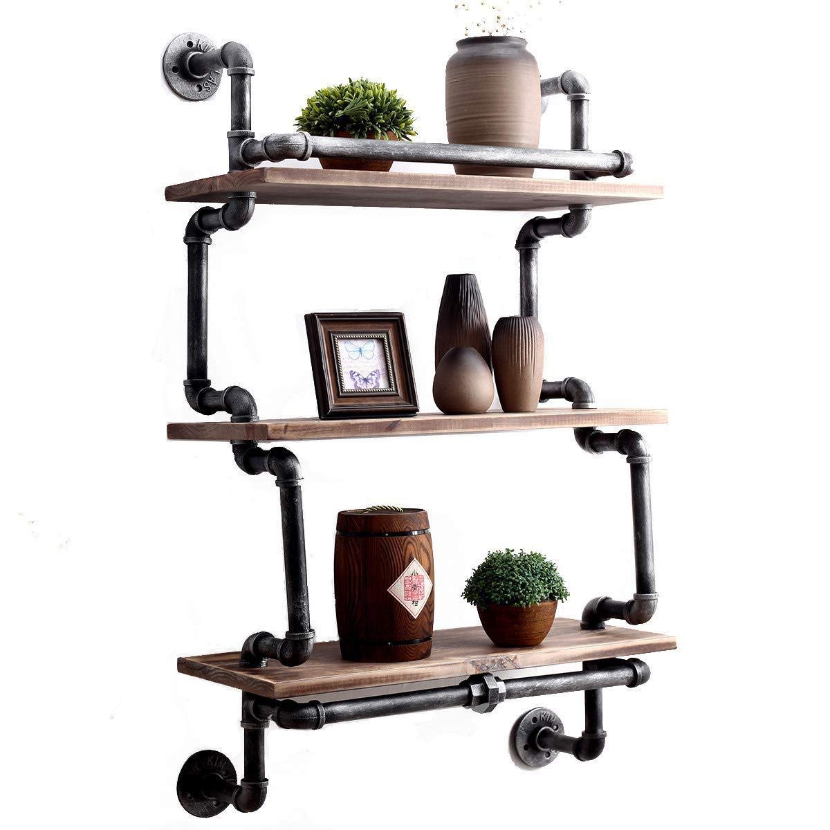 Amazon｜棚 3段 工業用パイプ壁 ビンテージ 素朴な鉄パイプ 壁取り付け