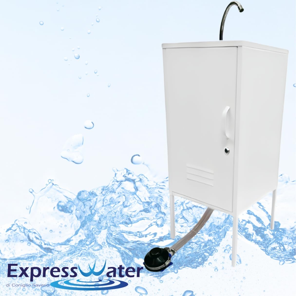 Lavabo portátil independiente Express Water con depósito de agua a pedal certificado para consultas comerciales y médicas (Luxury_Lite)