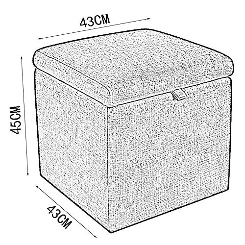 Pouf rectangle en lin vert 43x43x45cm avec structure bois