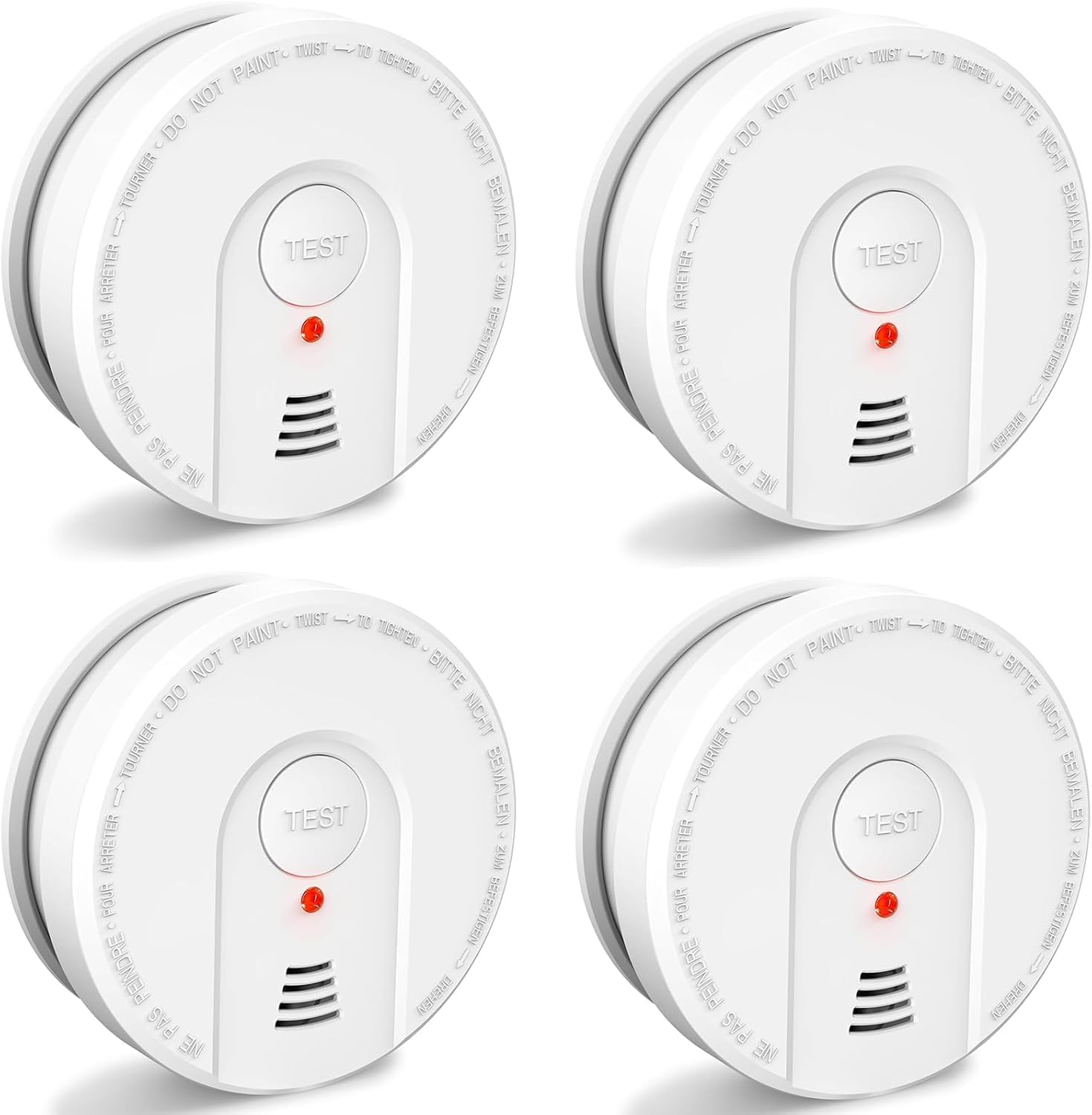 ZYTA Detector de humo de 10 años para el hogar, con batería reemplazable de 5 años, botón de prueba, indicador LED, funciona con pilas (4 unidades)