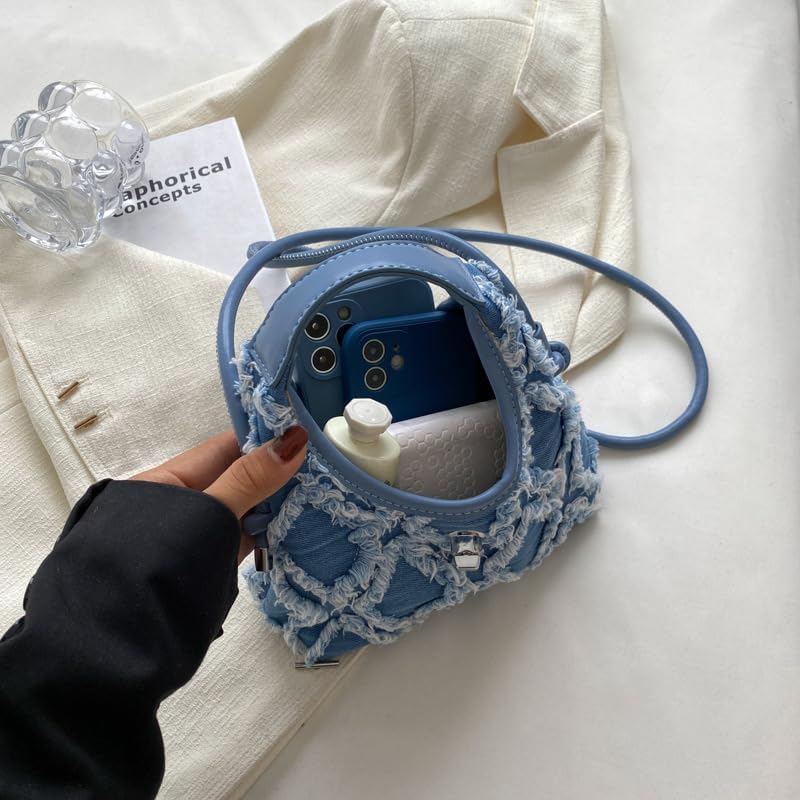 Miniatura 6 de ZOSIVEB Bolsas de barril de cuero vegano suave para mujer, bolso grande de mezclilla con flecos y asa superior, bolsa de trabajo, bolso de hombro