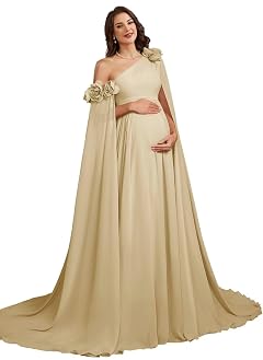 One Shoulder Chiffon Maternity Dresses for Photoshoot Cape Sleeve 3D Floral Long Photography Baby Shower Dress
