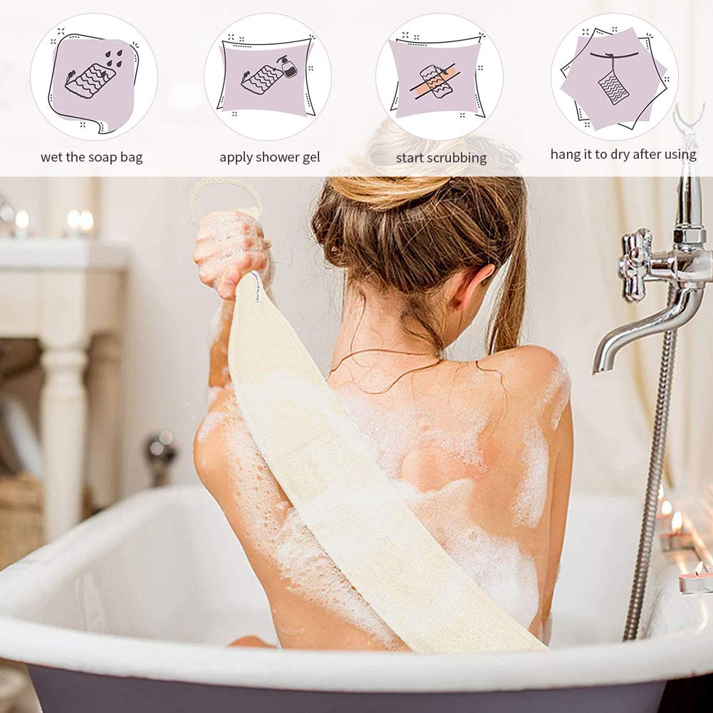Loofah gąbka do mycia pleców, wanny, zestaw rękawiczek, biodegradowalna, naturalna gąbka do pielęgnacji ciała, masaż, zapobiega peelingowaniu krążenia krwi – dwuczęściowy zestaw