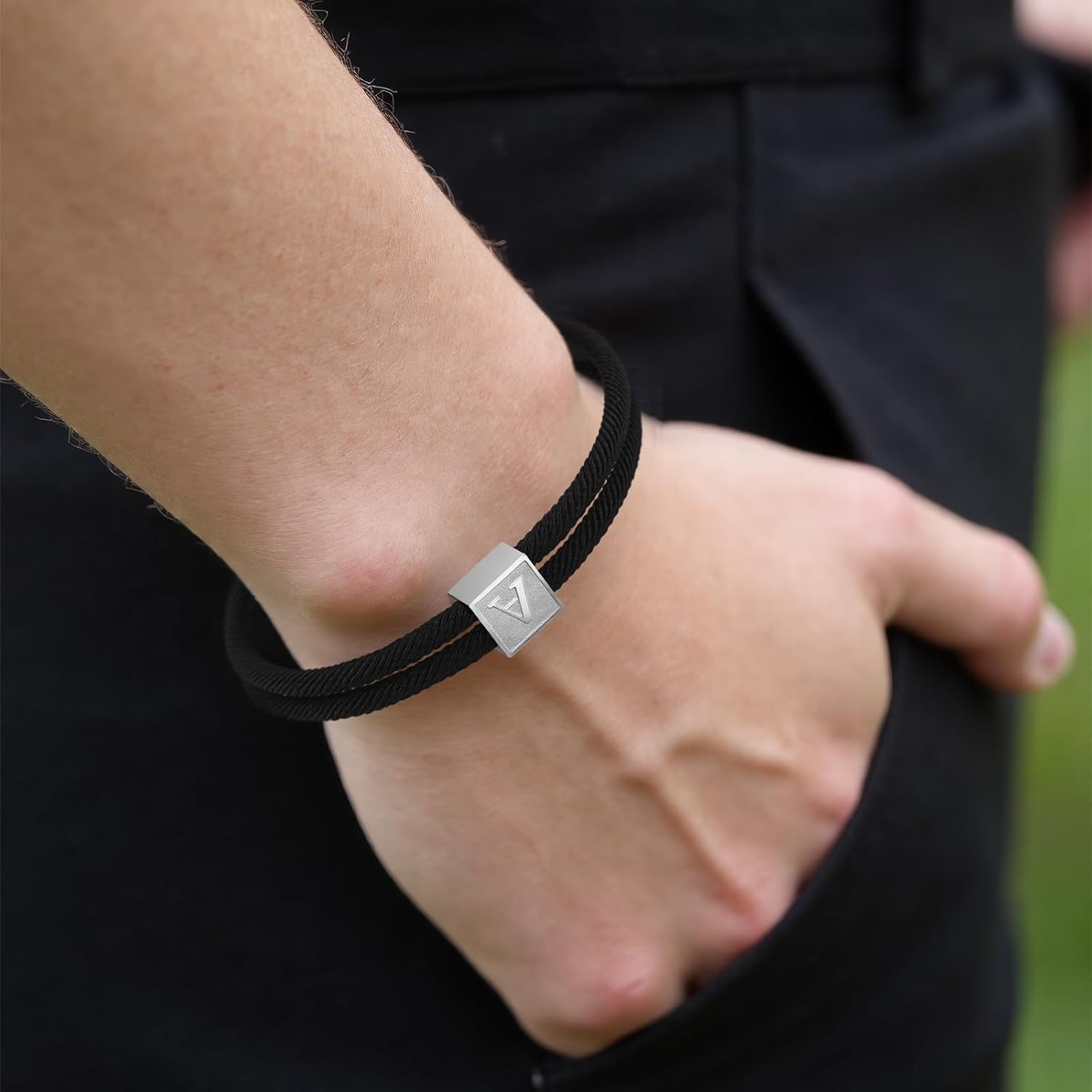 2025 Graduation Gifts, Rope Initial Bracelet for Men, Stainless Steel A-Z Letter Charm Bracelet, Handmade Braided Men Wrist Adjustable 7-13 Inches Letter Link Jewelry Father's Day Graduation Easter Basket Stuffer Gifts - Image 2