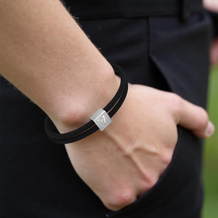 Pulsera inicial de cuerda para hombre ajustable 7-13 pulg miniatura 2