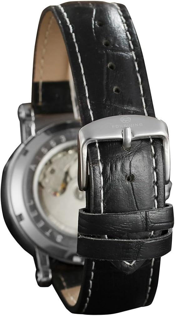 Forsining Men's Business Automatic Calendar Moon Phase Dail Brand Leather Strap Wrist Watch FSG553M3S2, Black - Image 4