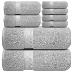 Infinitee Xclusives Premium Bath Towel Set 8-Piece (2 Bath Towels, 2 Hand Towels, 4 Washcloths), Super Absorbent Soft 100% Ring-Spun Cotton for Spa, Gym, Hotel & Bathroom |Charming Grey|