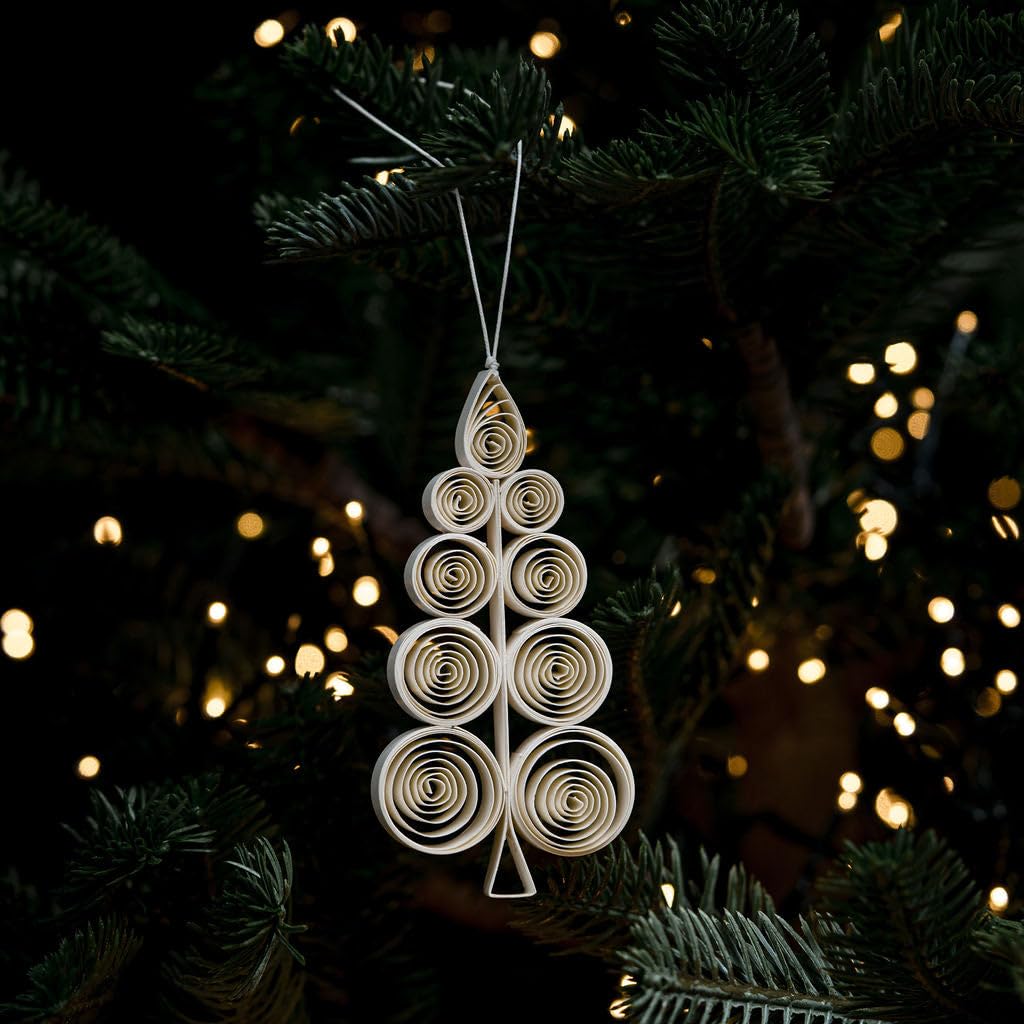 Arthur Cameron – White Paper Quilled Christmas Tree Hanging Decoration – Nordic Style Ornament for Wall or Festive Home Décor